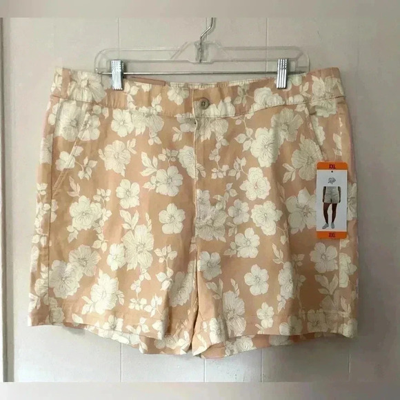 NWT Jachs Girlfriend stretchy Satin Chino Shorts Size XXL Floral Cotton Blend - Picture 1 of 9